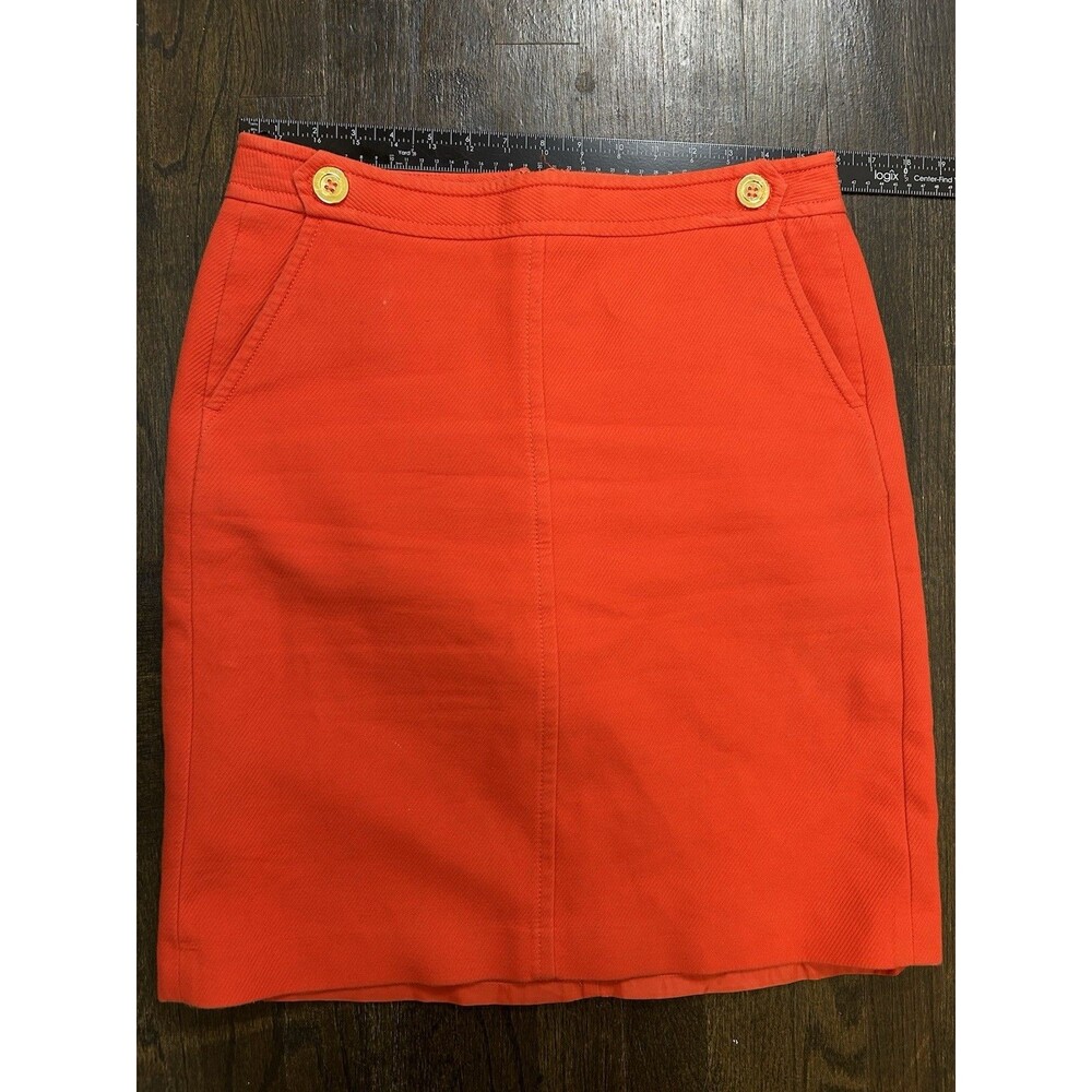 Talbots Orange/Red Twill Pencil Knee Skirt 8 Lined Pockets Zip Button Accent 20”